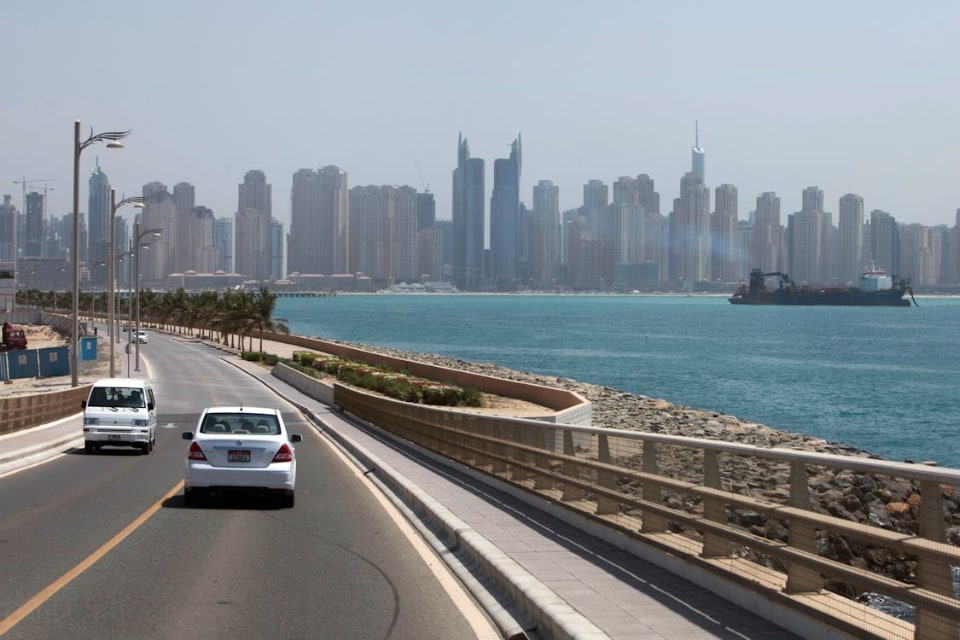 Dubai Skyline with Waterfront Road View