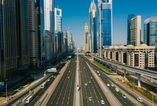 Street and Skyscrapers in Dubai