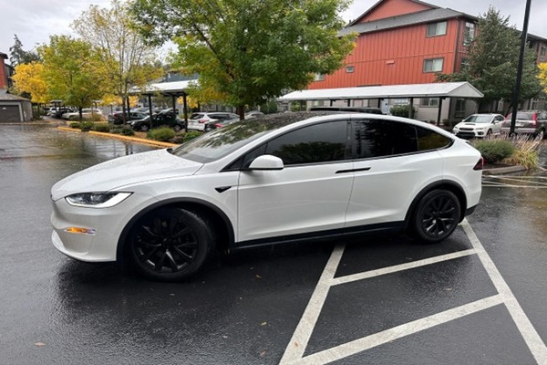 A Tesla with a tinted window
