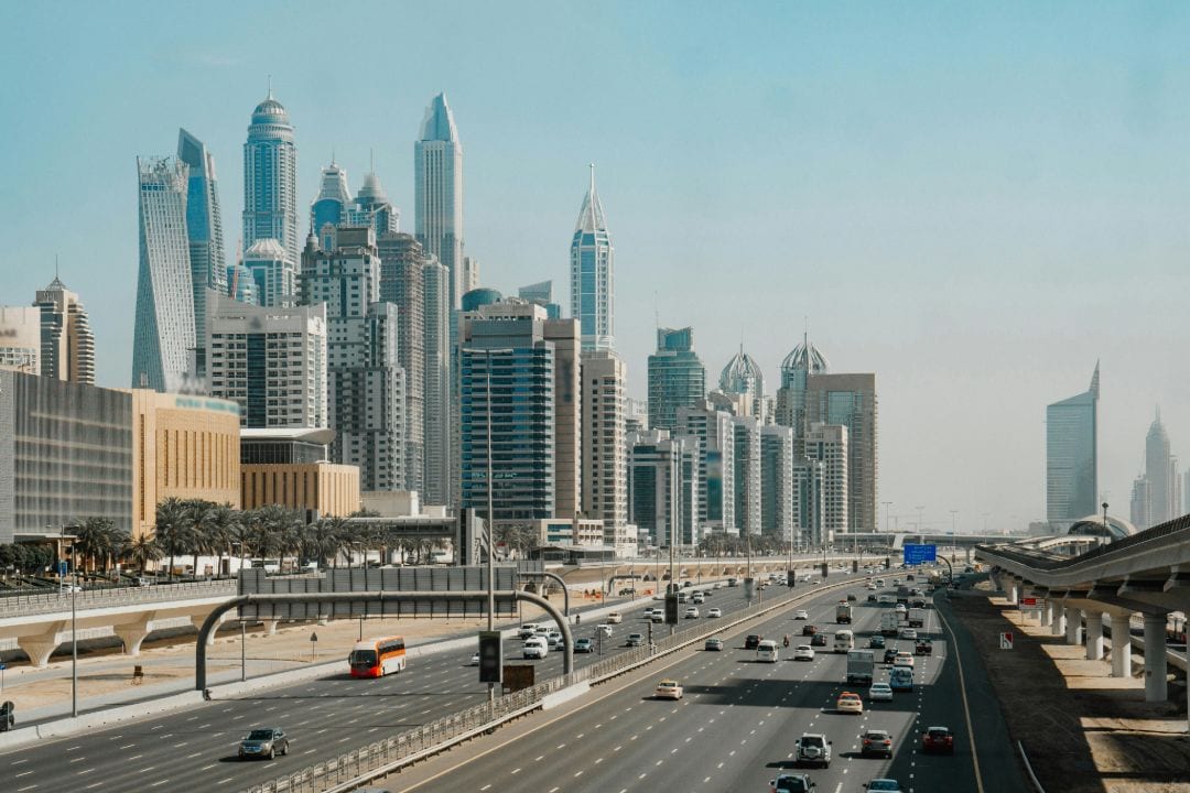 Cars on the highway in UAE