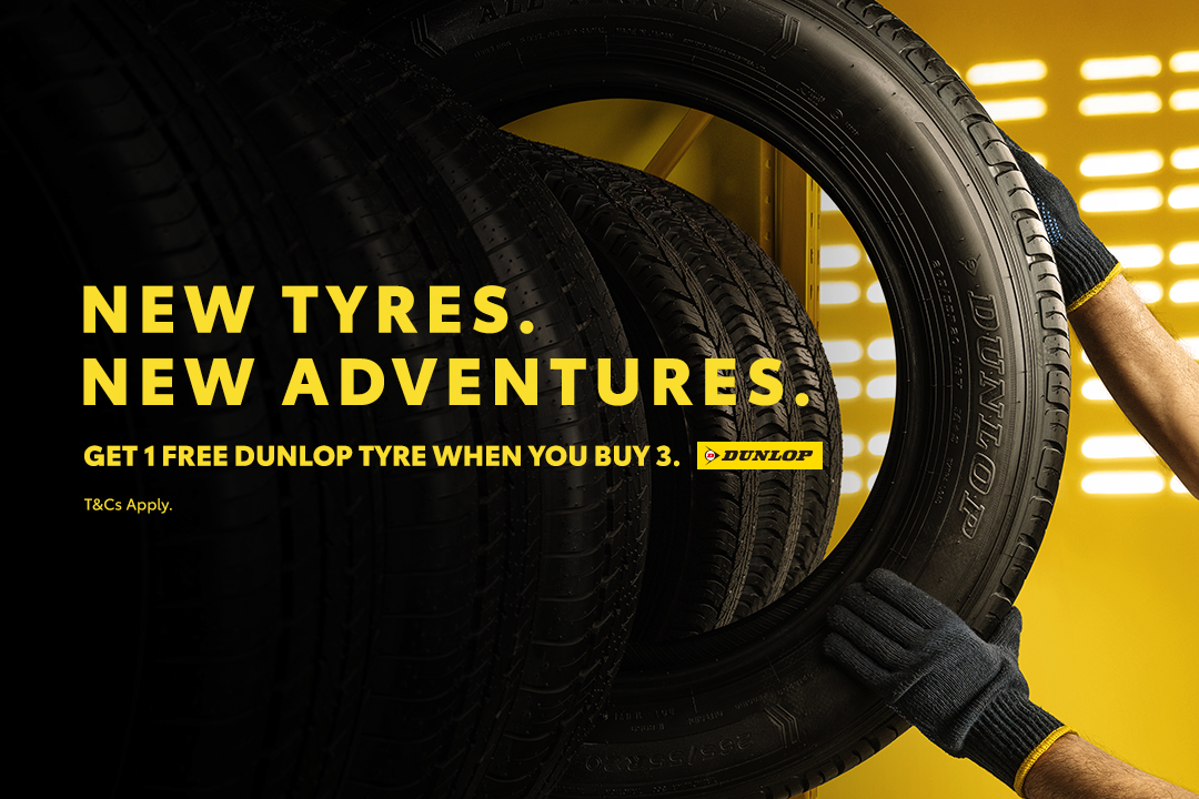 Get 1 free Dunlop tyre when you buy 3