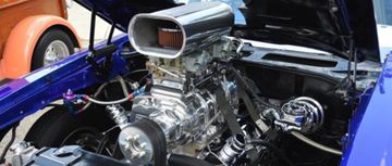 V8 Engine of a Blue Car
