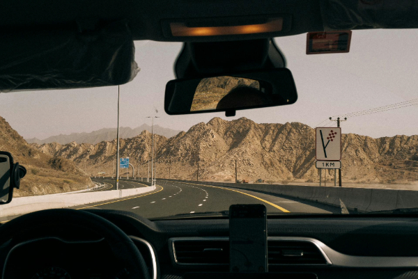 View from Inside the Car on Hajar Mountains in United Arab Emirates