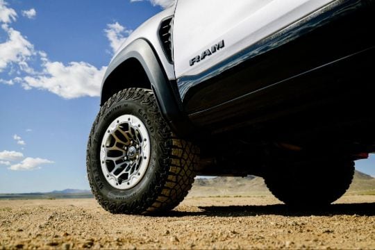 RAM car on Sand to show the perfect sand tire pressure for driving on sand
