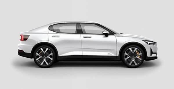 A white Polestar 2 EV car