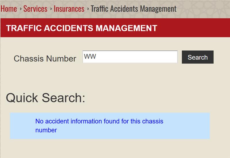 After placing the Chassis number onto Emirates Vehicle Gate, it shows no record of any car accident history in the UAE.
